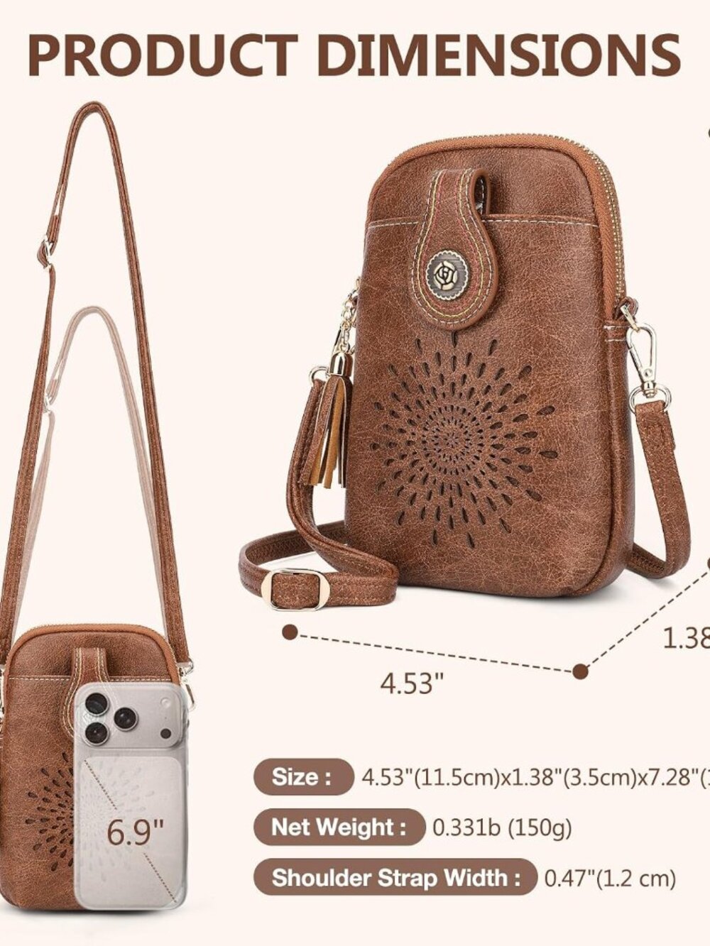 Small Crossbody Bags for Women, Lightweight Vegan Leather Cell Phone Purse, Cute - Picture 6 of 7
